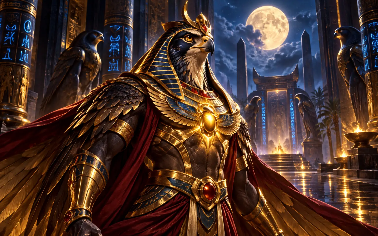 Original Egyptian falcon temple artwork for the Son of Egypt 3 review